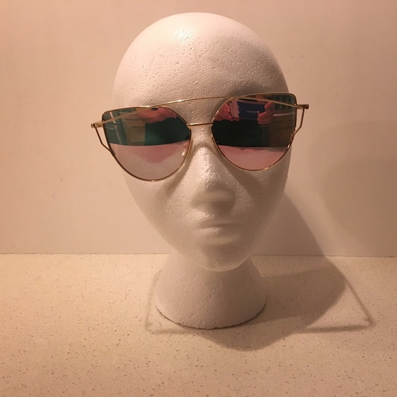 Gold Metal Frame Double Bridge Pink Lens Sunglass - Picture 5 of 6